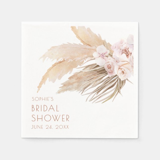Servilleta De Papel Chic Modern Boho Pampas Grass Bridal Shower  (Anverso)