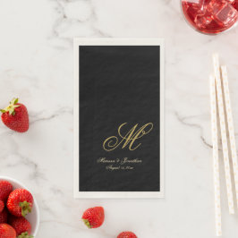 Servilleta De Papel Chic Monograma Script Oro Negro Boda
