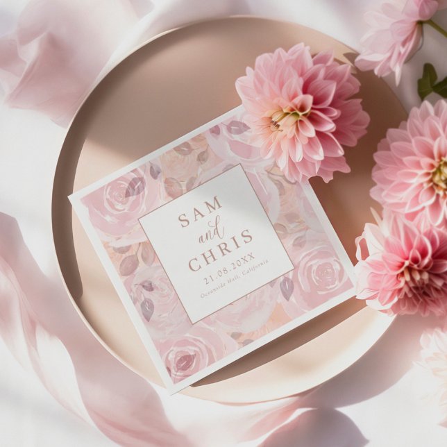 Servilleta De Papel Chic Pink Watercolor Roses Wedding (Subido por el creador)