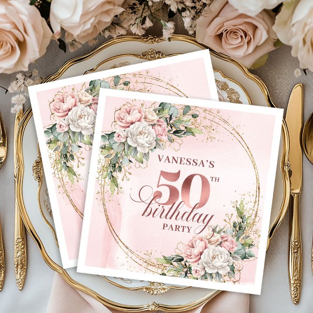 Servilleta De Papel Chic Rose Gold Blush Floral Greenery 50th Birthday (Chic Rose Gold Blush Floral Greenery 50th Birthday Napkins

)