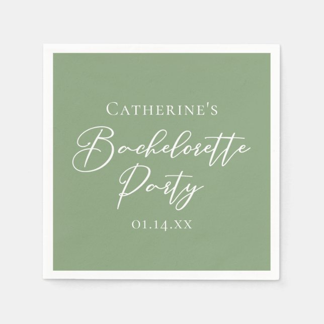 Servilleta De Papel Chic Sage Green Bachelorette Party Personalized (Anverso)