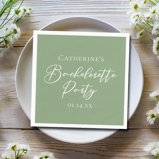 Servilleta De Papel Chic Sage Green Bachelorette Party Personalized (Subido por el creador)