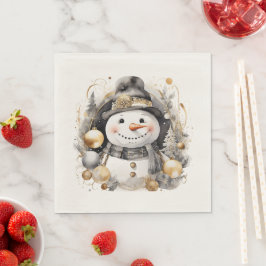 Servilleta De Papel Chic Snowman: Black and Gold Holiday Charm