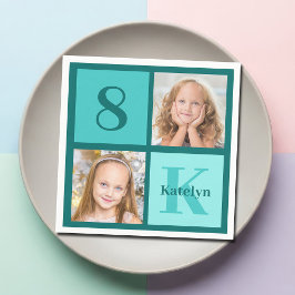 Servilleta De Papel Chic Teal Birthday Party Custom Photo Collage
