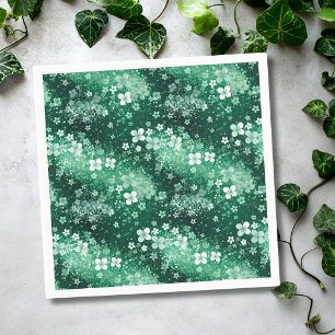 Servilleta De Papel Chic Treboles Blancos y Verdes sobre Verde Oscuro