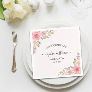 Servilleta De Papel Chic Wedding Party with Pink Watercolor and Gold
