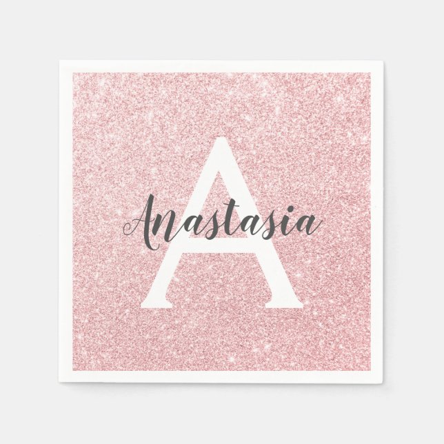 Servilleta De Papel Chic y elegante rosa oro brillo destellos monogram (Anverso)