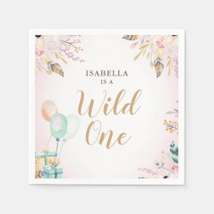 Servilleta De Papel Chica 1 cumpleaños Boho Flores salvajes 1