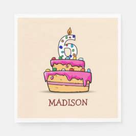 Servilleta De Papel Chica 6º cumpleaños, 6 en pastelito rosa dulce