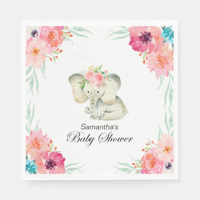 Servilleta De Papel Chica Adorable Baby Elephant Baby Shower (Anverso)