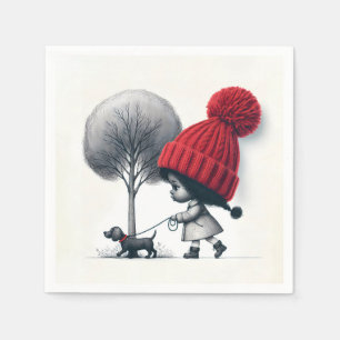 Servilleta De Papel Chica afroamericana caminando por su perro