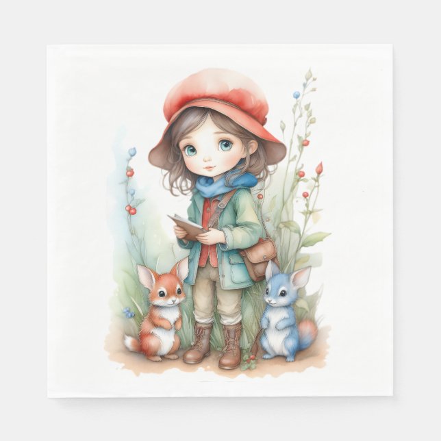 Servilleta De Papel Chica amable con amigos animales en Woods (Anverso)