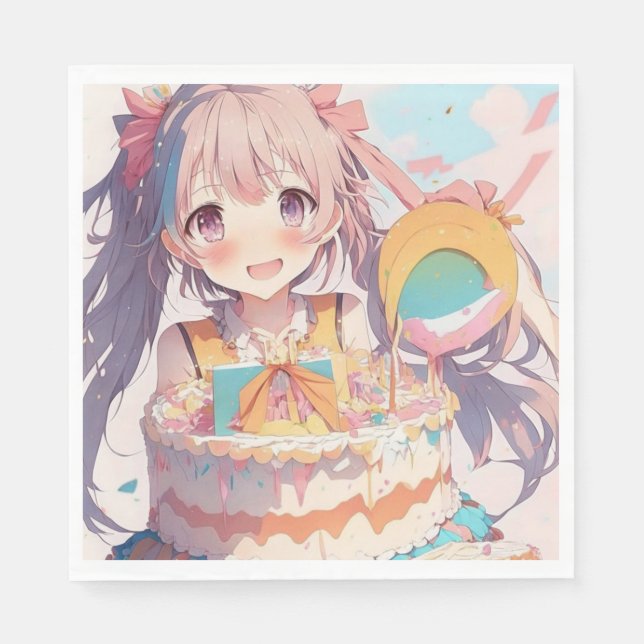 Servilleta De Papel Chica Anime con Cumpleaños Caprichoso (Anverso)