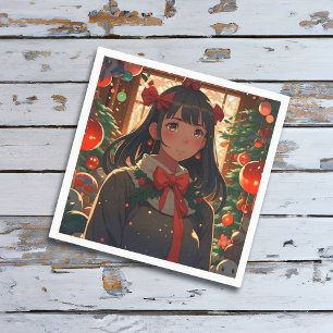 Servilleta De Papel Chica Anime Festiva en la Noche de Navidad