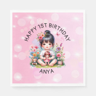 Servilleta De Papel Chica asiático personalizado de bonito y cumpleaño