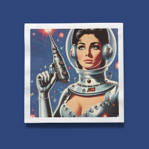 Servilleta De Papel Chica astronauta de ciencia ficción vintage