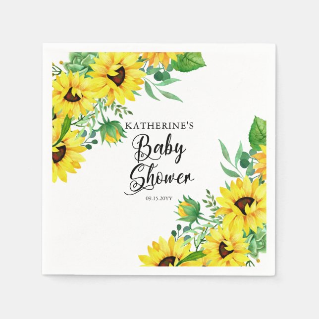 Servilleta De Papel Chica Baby Shower Boho Sunflowers | Eucalyptus (Anverso)