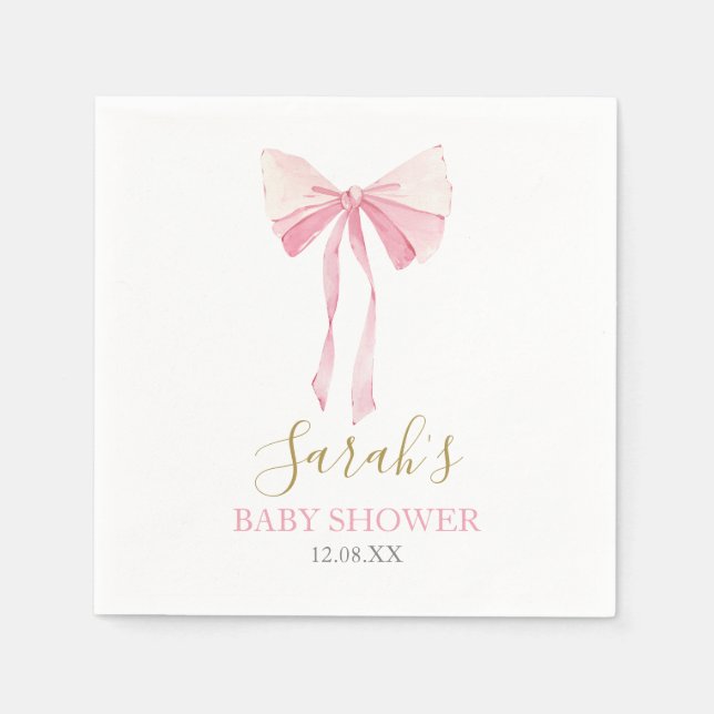 Servilleta De Papel Chica Baby Shower Bow Rosado (Anverso)