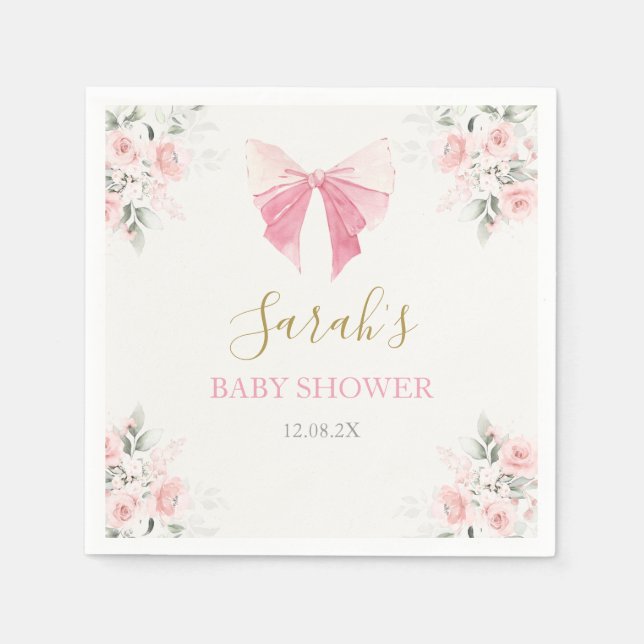 Servilleta De Papel Chica Baby Shower Bow Rosado (Anverso)