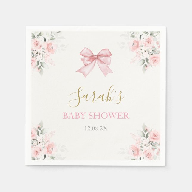 Servilleta De Papel Chica Baby Shower Bow Rosado (Anverso)