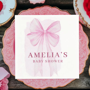 Servilleta De Papel Chica Baby Shower con Lazo Rosa Rubor
