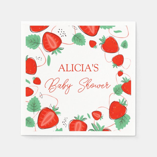 Servilleta De Papel Chica Baby Shower de Berry Sweet Strawberries (Anverso)