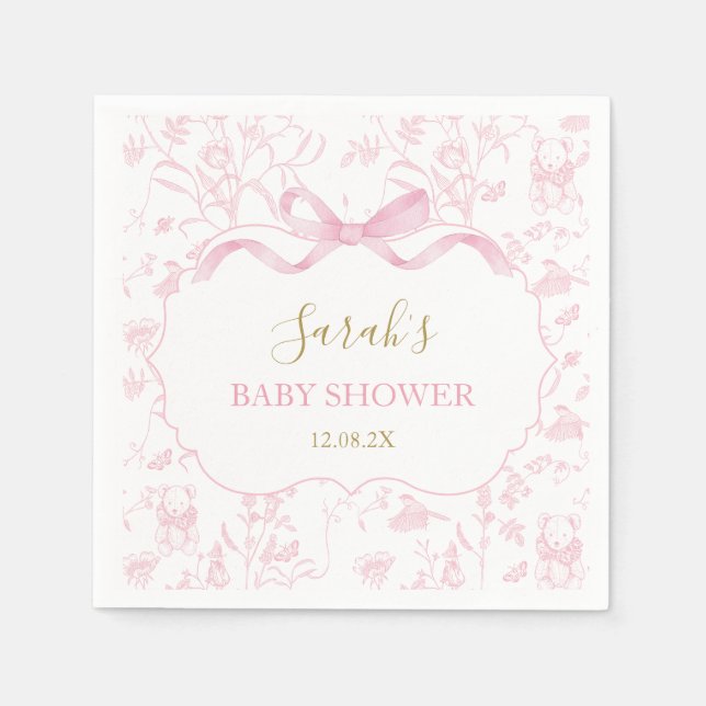 Servilleta De Papel Chica Baby Shower de la serie Pink Bow Chinoiserie (Anverso)