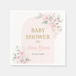 Servilleta De Papel Chica Baby Shower en español con florido rosa