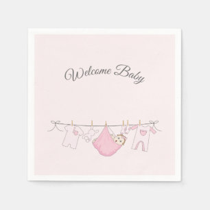 Servilleta De Papel Chica Baby Shower en rosa y gris