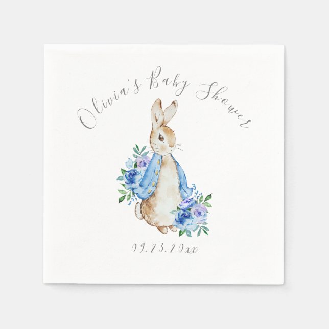 Servilleta De Papel Chica Baby Shower Napkins Blue Rabbit Boy (Anverso)