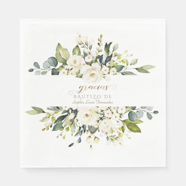 Servilleta De Papel Chica Bautizo de Flores Blancas de Marfil (Anverso)