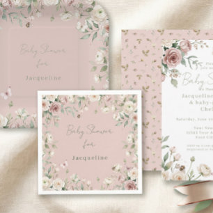 Servilleta De Papel Chica Bebé a Abeja Rosa Floral Pastel Rosa Ducha