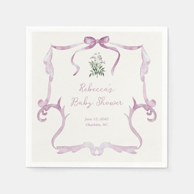Servilleta De Papel Chica Bebé Preppy Grandmillennial Rosa Shower (Anverso)