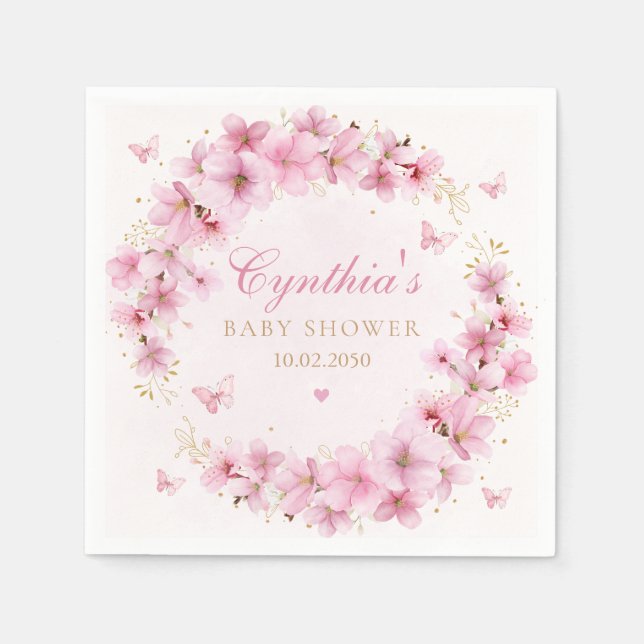 Servilleta De Papel Chica boho cute rosa aguaflores para baby shower (Anverso)