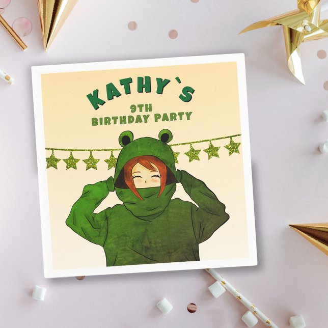 Servilleta De Papel Chica con Hoodie de Rana Verde Cumpleaños (Subido por el creador)