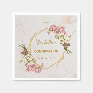 Servilleta De Papel Chica Confirmación Marble Gold Orquídeas rosadas F