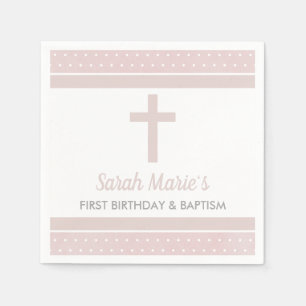 Servilleta De Papel Chica cruzado rosa Baptismo Bebé Primer Cumpleaños