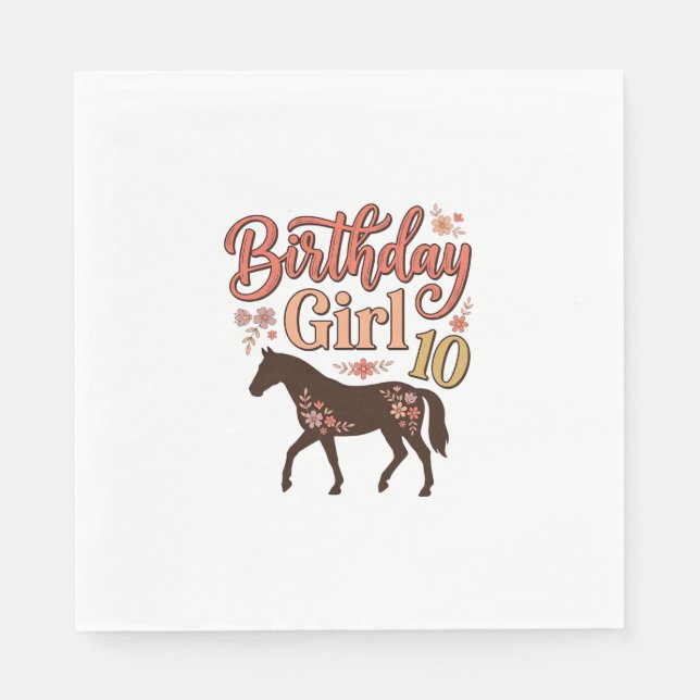 Servilleta De Papel Chica Cumpleaños 10 Caballo Diseño Vectorial Flora (Anverso)