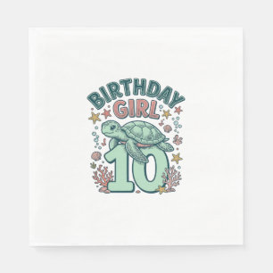 Servilleta De Papel Chica Cumpleaños 10 Tortuga Marina Grabado Vintage