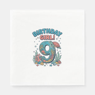 Servilleta De Papel Chica Cumpleaños 9 Tortuga Oceánica Diseño Vectori