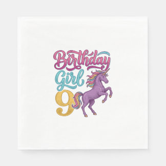 Servilleta De Papel Chica Cumpleaños 9 Unicornio Diseño de Grabado Vin