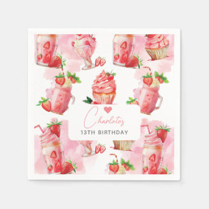 Servilleta De Papel Chica Cumpleaños Fresa Milkshake Personalizada