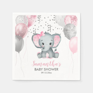 Servilleta De Papel Chica Cute Elephant Globos Rosa Baby Shower
