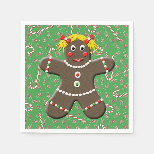 Servilleta De Papel Chica Cute Gingerbread Navidades Candy Canes (Anverso)