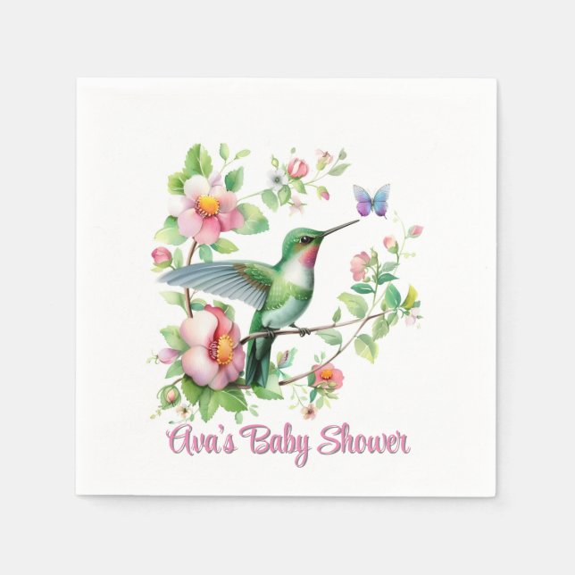 Servilleta De Papel Chica Cute Hummingbird y Butterfly Baby Shower (Anverso)