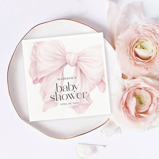 Servilleta De Papel Chica Cute Pink Coquette Bow Baby Shower (Subido por el creador)