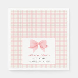 Servilleta De Papel Chica Cute Pink Gingham Plaid Bow Baby Shower