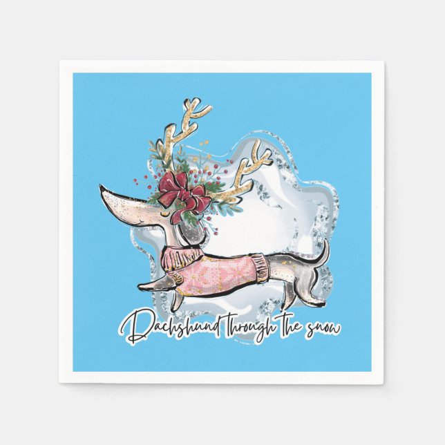 Servilleta De Papel Chica Dachshund A Través De La Nieve (Anverso)