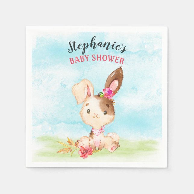 Servilleta De Papel Chica de acuarela Bunny Baby Shower Farm (Anverso)