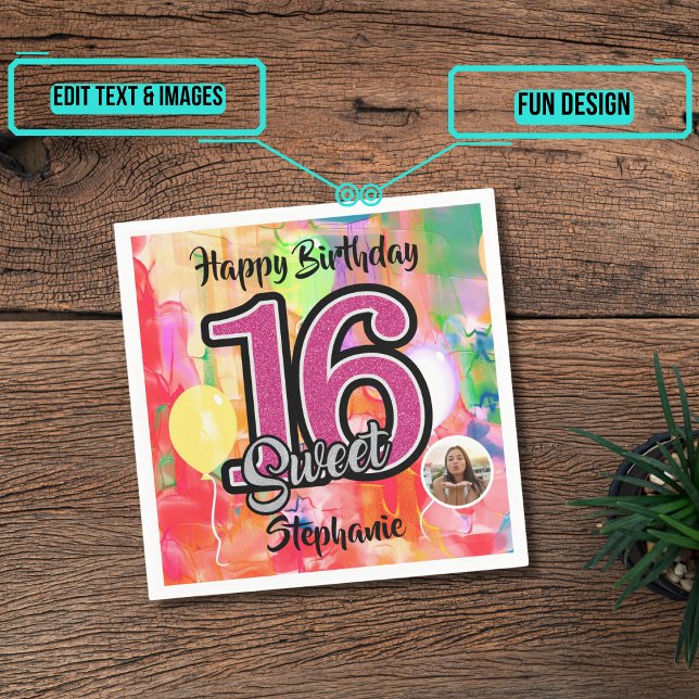 Servilleta De Papel chica de acuarela Dulce 16 Fiesta Personalizado (Please enjoy our design and see the others in the collection.)